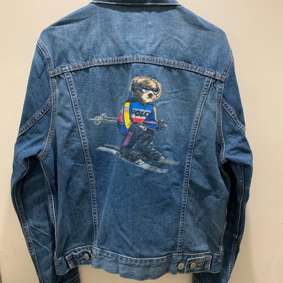 Polo Ralph Lauren Mens USA Alpine Racing Ski Bear Trucker Denim Jacket